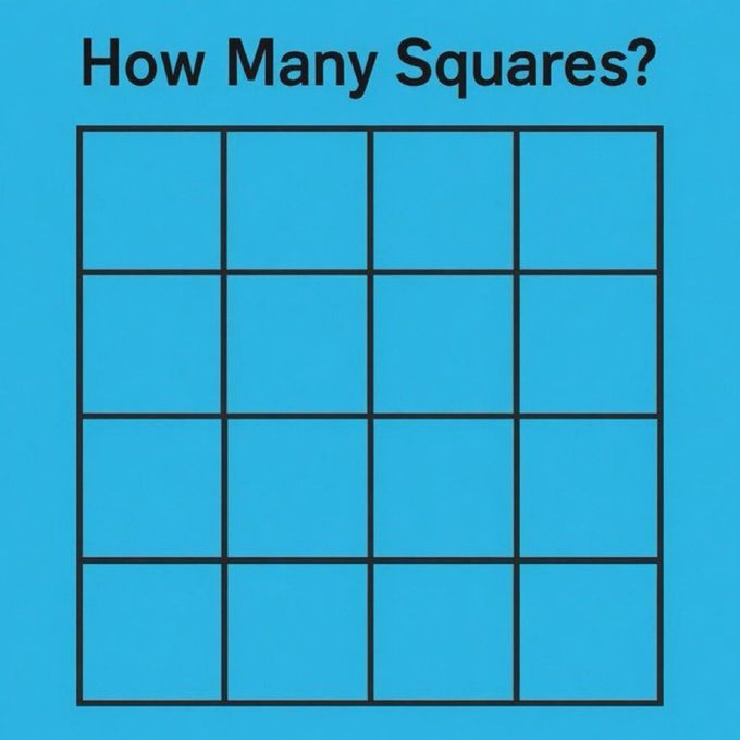 A bright blue graphic displays a 4x4 grid of squares with the text 'How Many Squares?' written in black at the top.