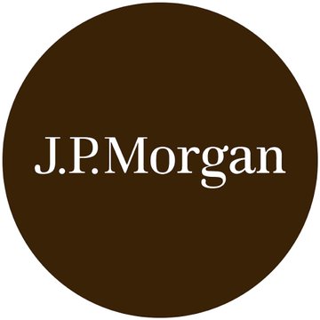 A brown circular logo with the text 'JPMorgan' in cream/white lettering.