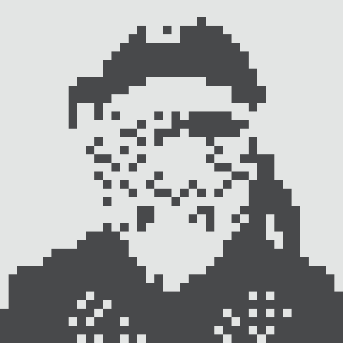 A pixelated grayscale portrait of a bearded man in a beanie accompanies the bullish crypto post "GM! Every day is a good day to buy a Normie." The minimalist, retro-style avatar visually represents the "Normie" referenced in the tagline.
