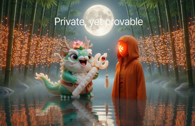 The image features a dragon figurine with a red hood standing next to a person wearing an orange robe. The dragon has a green body and white wings, giving it a unique appearance. The background of the image includes trees and water, creating a serene atmosphere. The caption reads "I haven' t seen ANIMA for several days. Why isn' t the upgrade and maintenance finished yet? ARC Terminal's core advantage lies in leveraging ZK zero-knowledge proofs, encryption technology, and AI agents to achieve verifiable execution while protecting privacy".