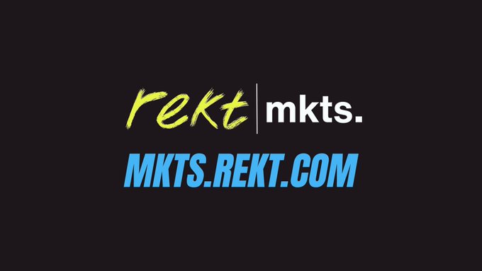 A black graphic with yellow and blue text displaying the logo "rekt mkts" and the website "MKTS.REKT.COM."