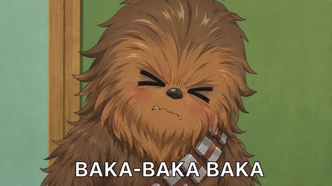An illustrated furry creature (resembling an Ewok) with a frustrated expression, captioned 'BAKA-BAKA BAKA'.
