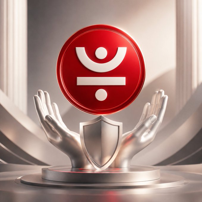 A 3D rendering of silver hands holding up a red circular icon featuring a smiling face, positioned above a silver shield.