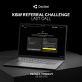 A dark-themed promotional graphic for "DevNet KBW REFERRAL CHALLENGE LAST CALL" displayed above a laptop, featuring the Korean Blockchain Week logo.