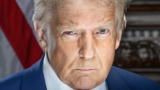 A close-up portrait of Donald Trump is shown, with the American flag subtly visible in the background, hinting at his role in potential US-Iran peace talks and their market impact.