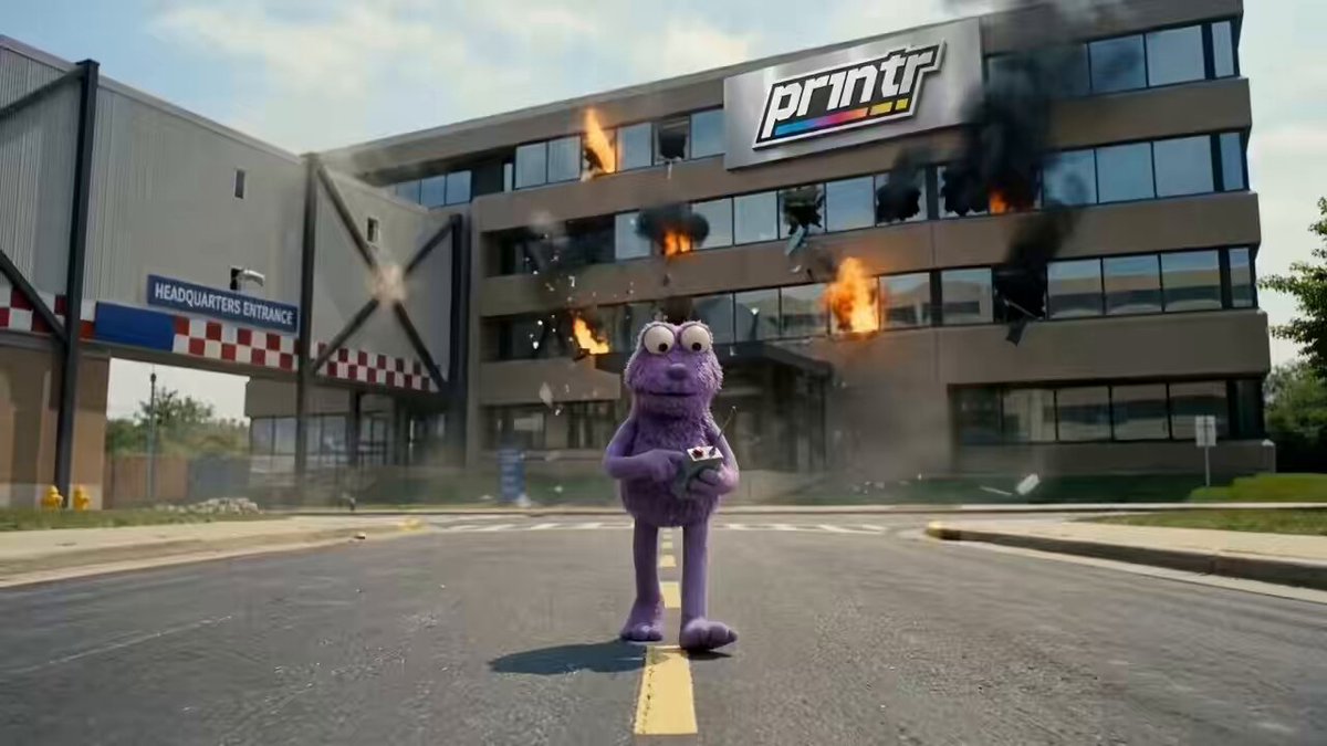 The image features a purple character, possibly a cartoon or animated character, standing on a street with a fire burning behind them. The character appears to be walking towards the camera while holding a remote control. In the background, there are buildings that seem to be affected by the fire, and smoke is visible in the air.

The post related to this image reads: "$$O is migrating to @Pumpfun". This phrase refers to the character's migration from one location to another, possibly due to the fire or other circumstances. The "@" symbol represents a social media account associated with the character.