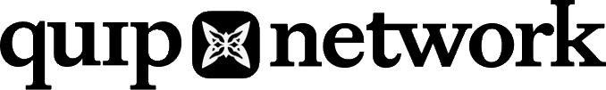 The image features a gray background with white text that reads "quip network". The text is written in black, which makes it stand out against the gray backdrop. The phrase "quip network" appears multiple times throughout the image, suggesting that it might be a brand name or a slogan associated with the company behind the network.