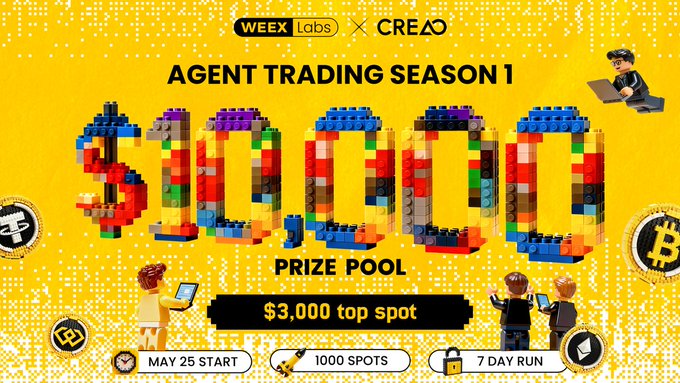 The image features an advertisement for a Bitcoin trading competition called "Agent Trading Season 1". The poster displays a yellow background with the text "Agent Trading Season 1" written in white letters, along with a large number "1" in red letters below it. There are also two people depicted on the poster - one person is standing next to a laptop and another person is sitting at a desk using a computer mouse. The advertisement includes various elements such as logos for Bitcoin, a keyboard, and a laptop.