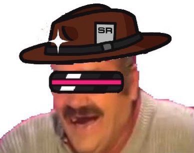 A man with a mustache wears a brown cowboy-style hat with an "SA" logo patch and has a pink and black bar obscuring his eyes, likely a digital edit of a meme image.