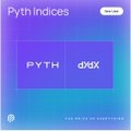 The image features an advertisement for a service called "Pyth Indices", which is related to cryptocurrency prices. It says that "@dYdX have access to a continuous, independently calculated reference price powered by Pyth Indices". This implies that traders on the @dYdX are using this new pricing infrastructure and can rely on it to obtain accurate and up-to-date information about cryptocurrency prices. The website also indicates its partnership with @Pyth Network to provide relevant pricing data, suggesting a strong collaboration between these two entities in delivering market insights for cryptocurrency trading purposes.