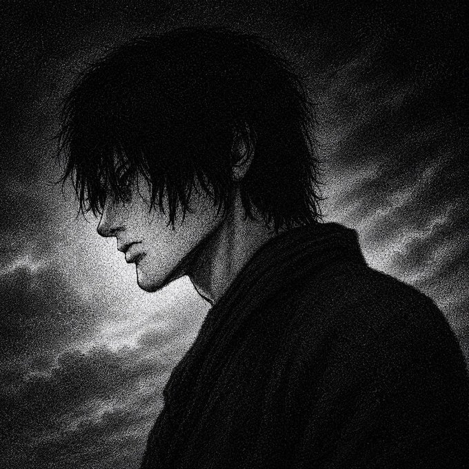 A moody black-and-white profile illustration of a brooding young man with dark, tousled hair obscuring his eyes, set against a cloudy, atmospheric backdrop that mirrors the somber and anticipatory tone of the post about the upcoming "interesting" week.