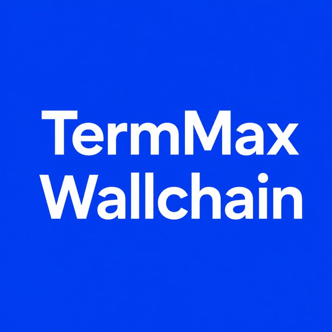 The image features a blue background with white text that reads "TermMax Wallchain". The text is capitalized, making it stand out against the blue backdrop. The text appears to be written by someone named @wallchain, who has created an account on the platform. The content of the post seems to be about the concept of TermMax Wallchain and how it works in DeFi.