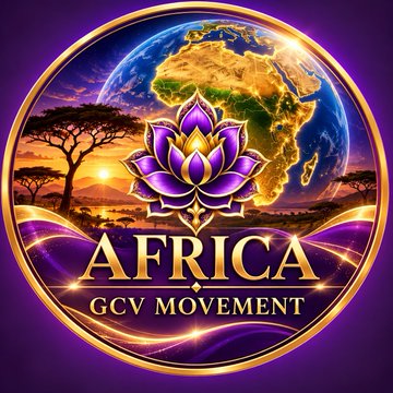 A circular emblem features an African savanna landscape with an acacia tree at sunset, a glowing purple lotus, and a globe highlighting Africa, with bold text reading "AFRICA GCV MOVEMENT." The imagery ties directly to the post's rallying message, symbolizing unity, heritage, and the call for Zimbabwean pioneers to rise and lead within the Global GCV Movement.