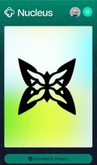 The image shows a phone screen with an app called "Nucleus" displayed, along with some text that reads "@quipnetwork" and "@CNPYNetwork". The background of the image is green and white, which appears to be a gradient or a pattern. There are also two small images present in the bottom right corner of the phone screen.