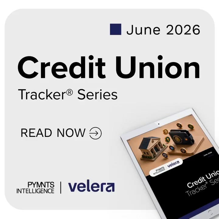 The image features a white tablet with a credit union logo, along with some text that reads "Credit Union Tracker Series" and "Read Now". The tablet is placed on top of a table or countertop.