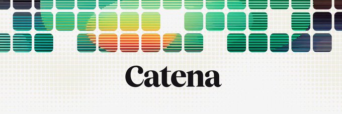 A graphic with colored striped squares at the top and the word 'Catena' displayed in a serif font below.