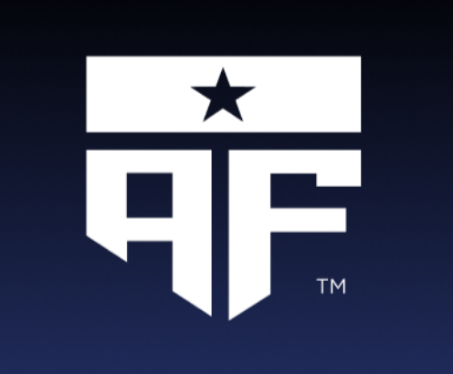 A dark blue logo features white stylized letters 'AF' beneath a rectangular banner containing a star, with a trademark 'TM' symbol.