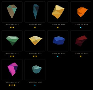 The image features a collection of nine different shapes or designs, each with its own unique color and size. These shapes are arranged in a grid-like pattern against a black background. The post appears to be about Talisman whale holders, as indicated by the text "Welcome to our new Talisman whale holders: Art_OC, @mikesnft and @AE_METAEZY". The post also includes some numbers or codes that may provide further context or information related to the shapes in the image.