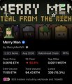 A dark screenshot showing a webpage header with partially visible text "MERRY MEN" and "DEAL FROM THE RICH" along with a menu list.