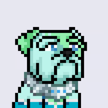 A pixel art character depicting a light blue dog or similar animal wearing a green hat, rendered in a retro 8-bit style.