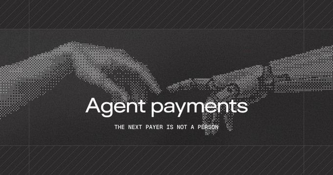 A stylized halftone image showing two hands nearly touching, reminiscent of Michelangelo's "Creation of Adam," overlaid with the text "Agent payments" and "THE NEXT PAYER IS NOT A PERSON." The design visually reinforces the post's theme of autonomous AI agents becoming the new payers in financial transactions, a future Ziru Labs is building toward.