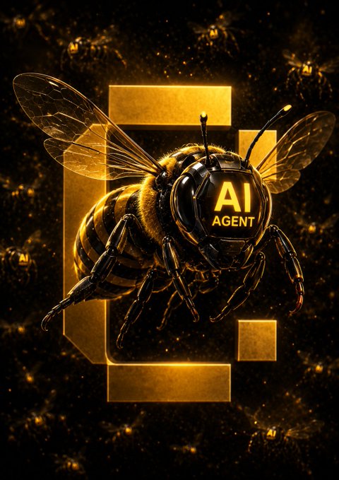 The image features a large bee with its wings spread wide, positioned centrally against a black background. The bee has a yellow body adorned with a "C" at the top of its head, giving it an AI-like appearance. Surrounding the bee are numerous small insects, creating a sense of depth and complexity to the scene. The image also includes text that reads "CA: 8fQgfsRnRkKSeNUhevT7wp8mhNvMSJdLn1fJi4oVpump @CircuitLLM".