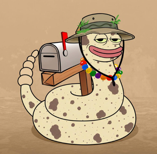 A cartoon illustration features a smiling, spotted worm-like creature wearing a camouflage bucket hat, a colorful beaded necklace, and carrying a wooden hammer on its back.