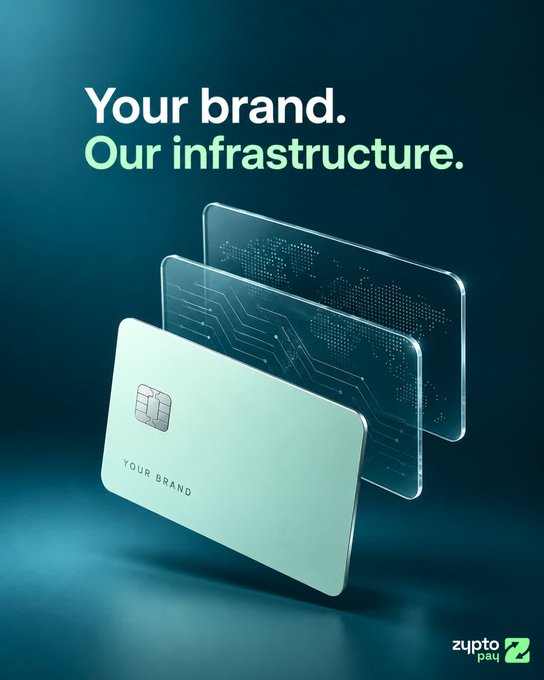 An advertisement reading 'Your brand. Our infrastructure.' featuring a layered design of three credit cards, with the frontmost labeled 'YOUR BRAND', and the 'zypto pay' logo in the bottom right corner.