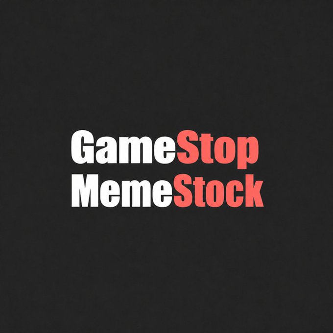 The image displays "GameStop" and "MemeStock" text, with the first word of each in white and the second in red, set against a black background. This visually represents the $GMEME token concept described in the post, which creates a connection between the meme stock GameStop (GME) and its on-chain meme coin counterpart, allowing trading between the two assets via Uniswap pools.