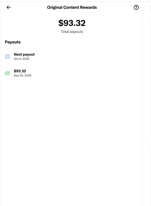 An 'Original Content Rewards' screen shows total payouts of $93.32, with a previous payout on Sep 25, 2026 and a next payout scheduled for Oct 9, 2026.