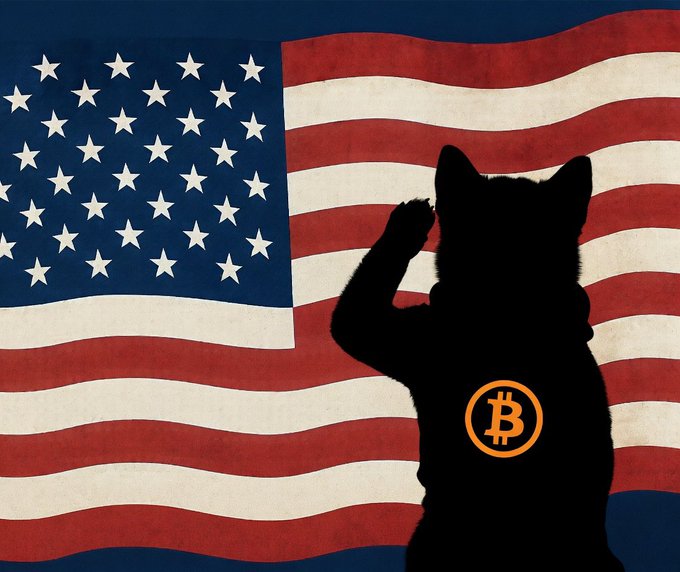 The image features a black cat wearing an orange "B" symbol, standing next to an American flag with stars and stripes. The caption below the image reads "Happy Memorial Day!! Remember & honor those who made the ultimate sacrifice."
