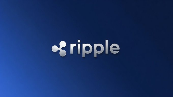 The image displays the Ripple logo with its distinctive three-circle ripple icon and lowercase "ripple" wordmark in silver against a deep blue gradient background, visually reinforcing the post's message about Ripple's expanding presence and influence within the evolving infrastructure of the global financial system.