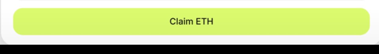 A green "Claim ETH" button appears on a website, which the user has connected to successfully claiming Ethereum rewards after launching a token on the Pons platform.