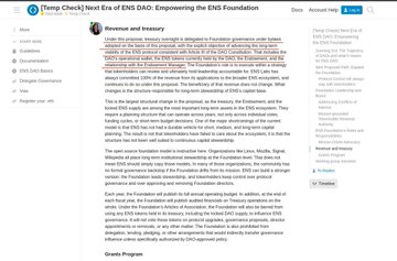 The image shows a screenshot of a webpage that appears to be about a grant program for the Enron Foundation. The text on the page suggests that the foundation has approved a proposal, possibly related to the Treasury Department's proposal to move the entire treasury into the control of the ENS foundation. (Don't worry, members of the security council - who?)