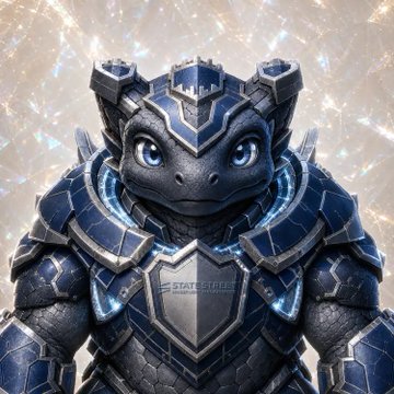 A digital rendering of an anthropomorphic frog character wearing detailed, futuristic dark blue and silver armor.
