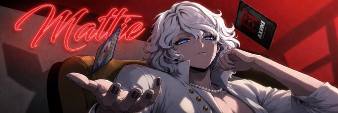 The image features a cartoon girl with white hair wearing a white shirt, sitting in an armchair holding a book. She has a big smile on her face as she looks at something or someone behind her. The background of the image is red, which contrasts with the white elements and makes them stand out. There are also neon lights visible in the background that add to the overall visual appeal of the scene.
