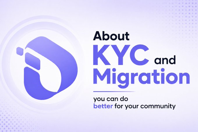 The image is a graphic featuring a purple leaf logo alongside the text "About KYC and Migration - you can do better for your community." It relates to the post by highlighting community concerns about InterLink's delayed KYC (Know Your Customer) verification and migration processes, visually urging the project to improve its treatment of community members awaiting these services.