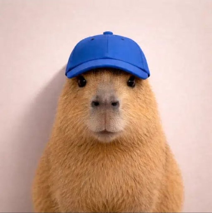 The image features a small brown animal, possibly a rodent or a rabbit, wearing a blue baseball cap with a white "C" on top of it. The animal appears to be posing for the camera, giving off an impression that they are a mascot or a character from a sports team. The caption provided in the image suggests that this adorable creature is being used as part of a marketing campaign or promotional material related to baseball or sports teams.