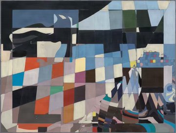 The image features a painting by an artist named William Pan, which has been described as "very pretty" and "very ugly". The artwork consists of a collage of different shapes and colors that create a visually striking composition. The painting is displayed on a canvas with a brown background, making it stand out against the neutral tones. The post about this art piece highlights its uniqueness and artistic value, drawing attention to the artist's talent and creativity.