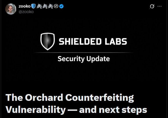The text of a screenshot that reads "Zcash founder confirms a critical Orchard bug that could have created unlimited, undetectable counterfeits ZEC was live from May 2022 until it was patched June 1".