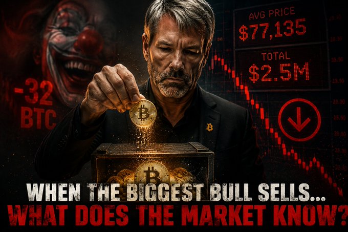 The image features a man wearing glasses, holding a coin above his head with both hands while standing next to a box of bitcoin. The surrounding elements include a price chart for bitcoin, a clown character holding a coin, and text from a political cartoon or meme. The presence of these different objects helps provide context to the image's content and how they all relate to the central theme.