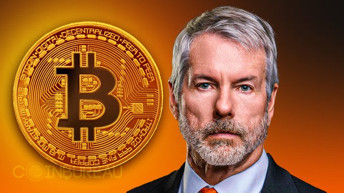 The image features a "coindoreAU" branded graphic showing a large golden Bitcoin coin alongside a man in a suit, illustrating Strategy's latest Bitcoin purchase that extends its buying streak to four consecutive weeks. The visual combines the iconic BTC symbol with corporate imagery to represent the company's continued accumulation of 267 BTC alongside its $193 million STRC preferred stock repurchase.
