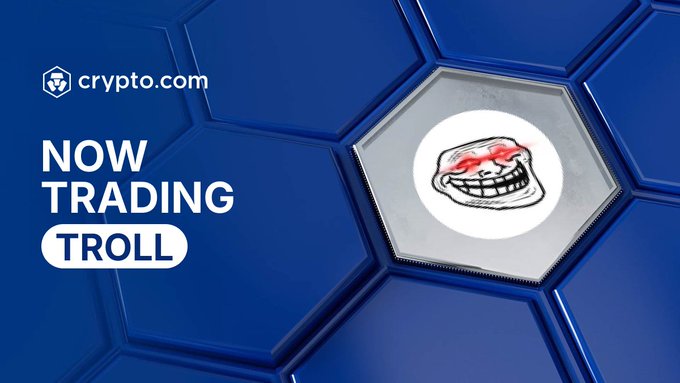 Crypto.com announces $TROLL now trading on its exchange, aligning with the post's excitement about expanding to centralized exchanges as the token gains mainstream visibility.