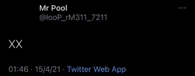 A tweet from user "Mr Pool" (@looP_rM311_7211) posted at 01:46 on 15/4/21 via Twitter Web App, containing only the text "XX," which appears to relate to the accompanying "2017=X 2026=X XX" pattern by simply echoing the "XX" notation.