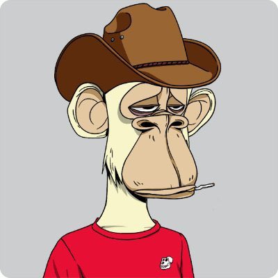 Cartoon illustration of a sad-looking monkey wearing a brown cowboy hat and red shirt, smoking a cigarette.