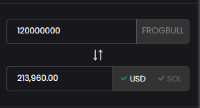 A token conversion calculator displays 1,200,000,000 FROGBULL tokens equating to $213,960.00 USD or roughly 56 SOL, visually illustrating the post's point about the idol's massive token holdings having significant fiat value but requiring real trading volume to liquidate.