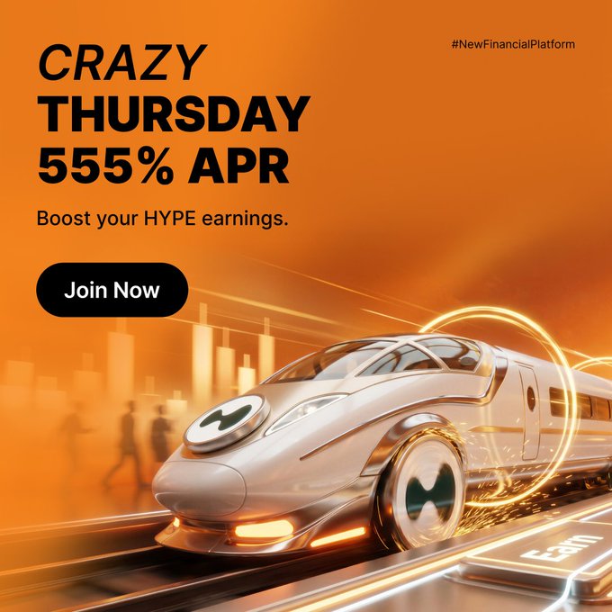 The image features a white train with a yellow light at its front moving along an orange track surrounded by text that describes the opportunity for people to join forces and earn up to 555% APR by utilizing a new AI platform called Hype. The train in the foreground serves as a visual element within the post, emphasizing the idea of joining the AI momentum to boost one's earnings. This exciting opportunity is available until June 10 at 10AM UTC, providing ample time for participants to take advantage of this innovative program.