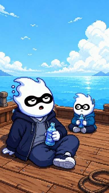 The image shows two cartoon characters sitting together on a wooden dock or pier with a view of the ocean. One character has a bottle of beer while the other one does not have any drink. The scene appears to be set during the day, as there are no visible texts or objects that suggest nighttime or night-time activities. The image is related to the post about Ethereum because it features two cartoon characters sitting on a wooden dock, which can be compared to the concept of "mining" in the world of cryptocurrency.