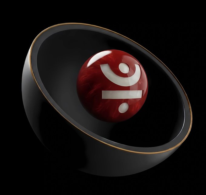 A 3D rendered icon of a black oval container with gold trim holding a glowing red sphere featuring a white sad face design, set against a black background.