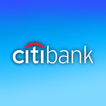 The Citibank logo, with 'citi' in white and 'bank' in dark blue, accompanied by a red arc above it, on a gradient blue background.